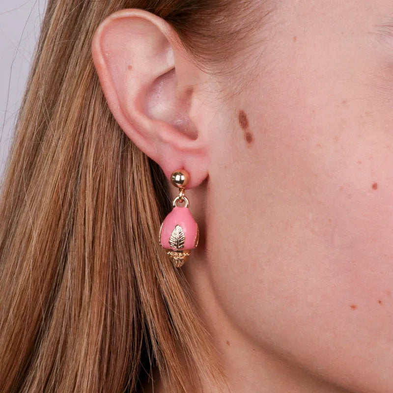 Orecchini in Metallo con pumo rosa e placcatura oro BYS - gioiello BySimon