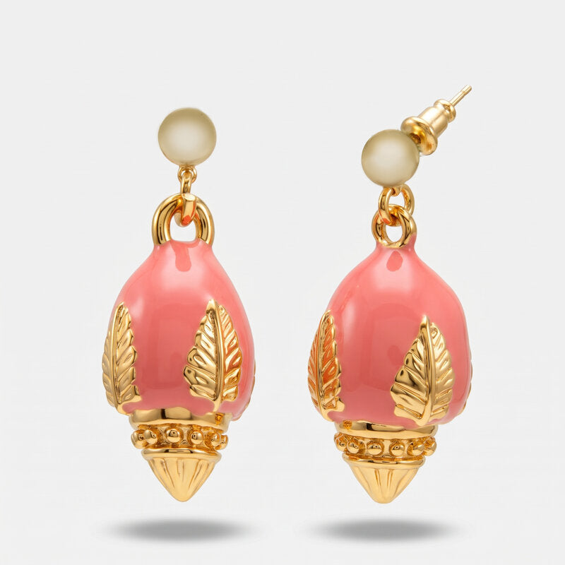 Orecchini in Metallo con pumo rosa e placcatura oro BYS - gioiello BySimon