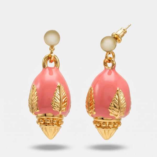 Orecchini in Metallo con pumo rosa e placcatura oro BYS - gioiello BySimon