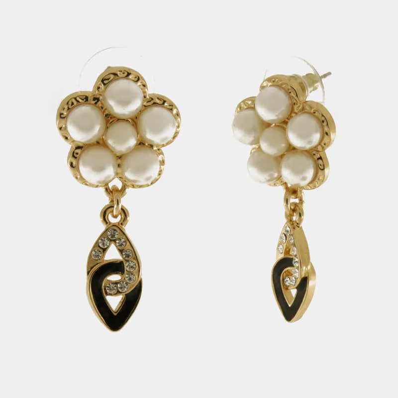 Metal earrings with pearl flower and pendant