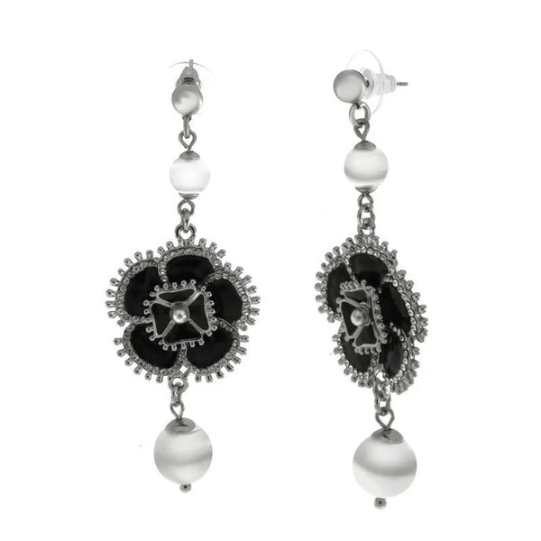 Orecchini in Metallo con fiore pendente nero