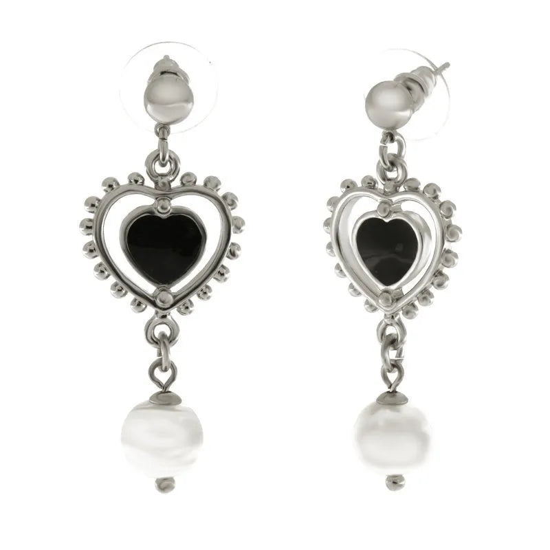 Orecchini in Metallo con cuore pendente e perla bianca - BYSIMON gioielli