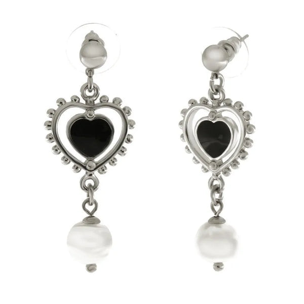 Orecchini in Metallo con cuore pendente e perla bianca - BYSIMON gioielli