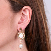 Orecchini in Metallo con cuore pendente e perla bianca placcato oro