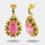 Orecchini in Metallo goccia rosa con zirconi verdi - BYSIMON gioielli