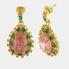 Orecchini in Metallo goccia rosa con zirconi verdi