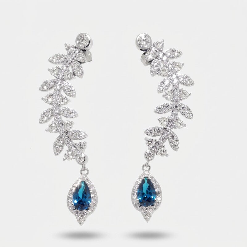 Orecchini in Metallo goccia blu con zirconi - BYSIMON gioielli