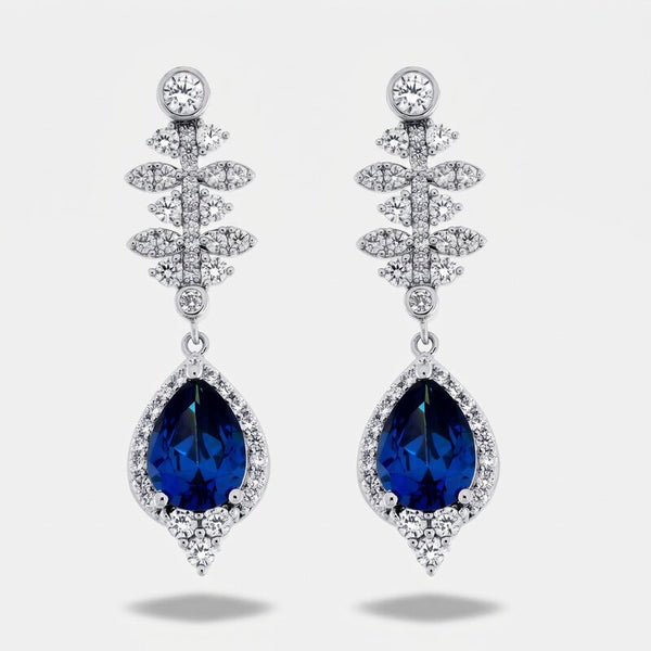 Orecchini in Metallo goccia blu con zirconi - BYSIMON gioielli