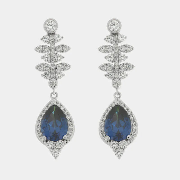 Orecchini in Metallo goccia blu con zirconi - BYSIMON gioielli