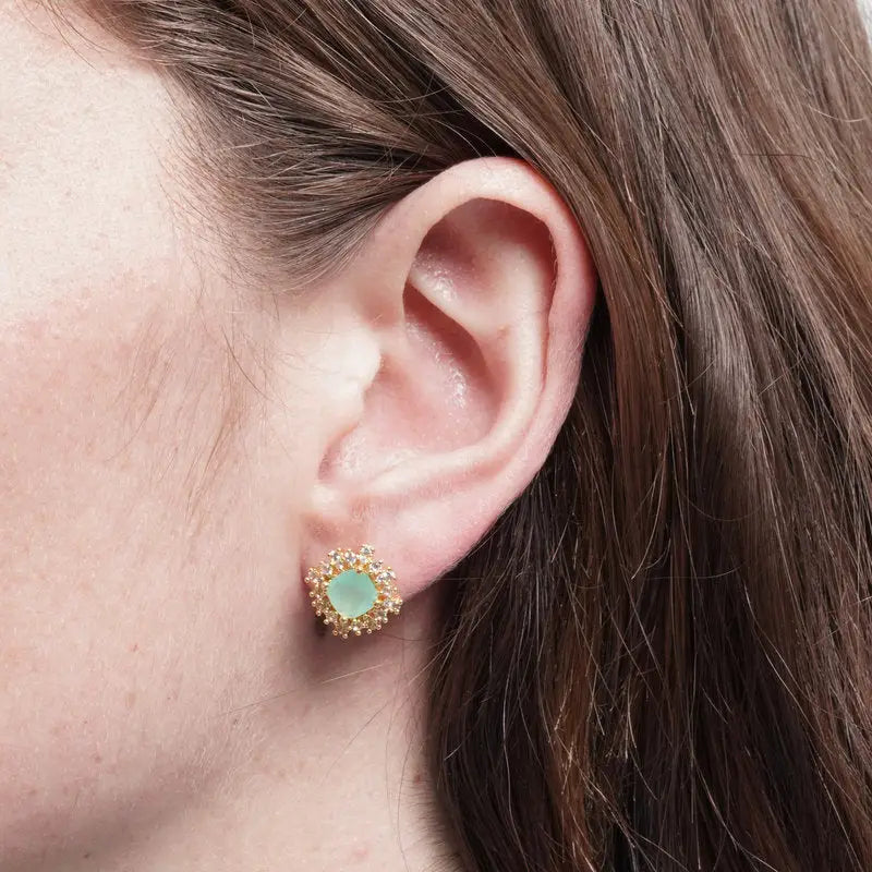 Orecchini in Metallo quadrato verde zirconato