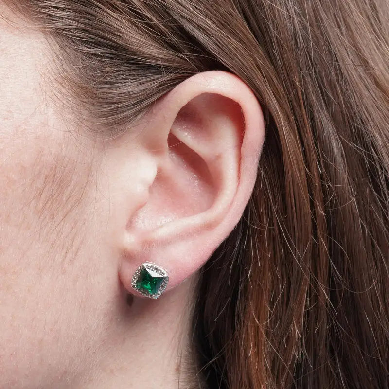 Orecchini in Metallo quadrato zirconato verde