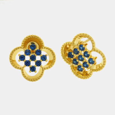 Blue zircon flower metal earrings