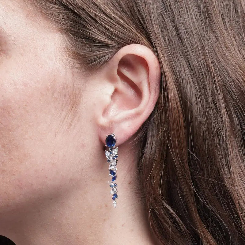 Orecchini in Metallo zirconi pendenti blu