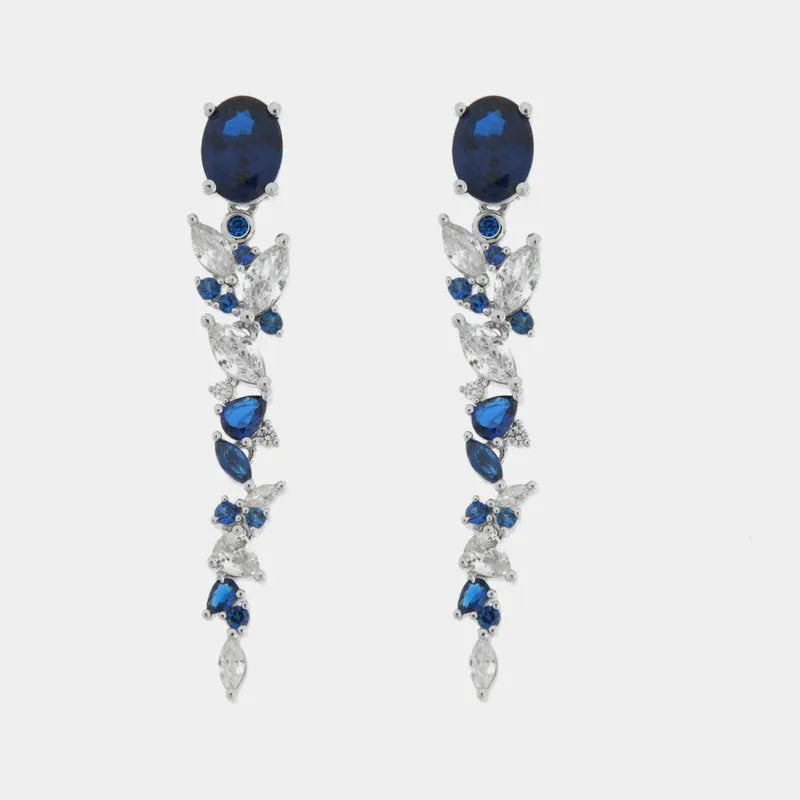 Orecchini in Metallo zirconi pendenti blu
