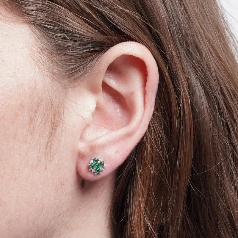 Orecchini in Metallo fiore zirconato verde