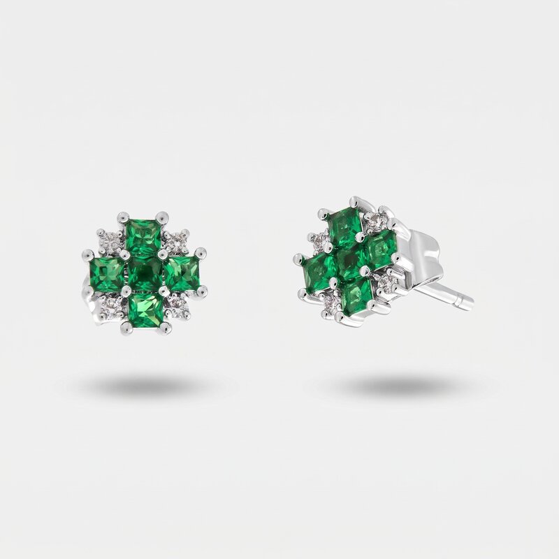 Orecchini in Metallo fiore zirconato verde - BYSIMON gioielli