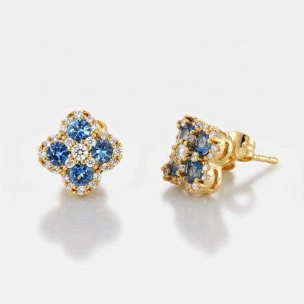 Orecchini in Metallo fiore zirconato blu - BYSIMON gioielli
