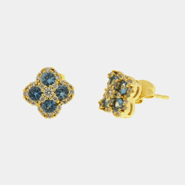 Orecchini in Metallo fiore zirconato blu - BYSIMON gioielli