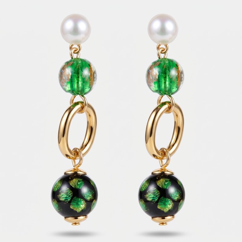 Orecchini in Metallo con cristalli verdi ispirati all'art glass - BYSIMON gioielli