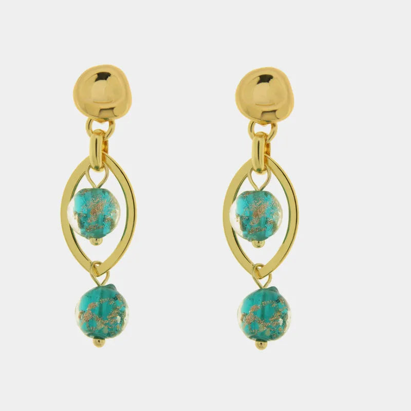 Orecchini in Metallo con cristalli turchesi ispirati al vetro di Murano - BYSIMON gioielli