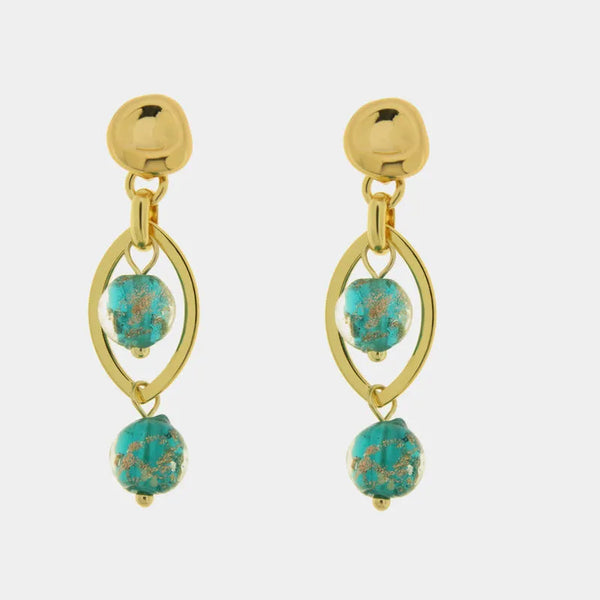 Orecchini in Metallo con cristalli turchesi ispirati al vetro di Murano - BYSIMON gioielli