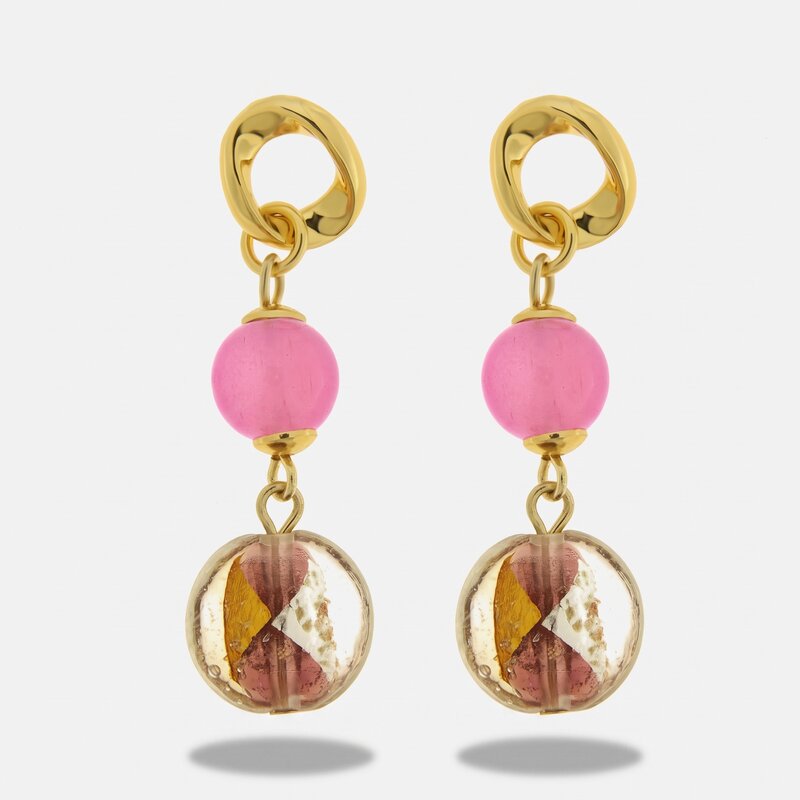 Orecchini in Metallo con cristalli rosa ispirati all'art glass - BYSIMON gioielli