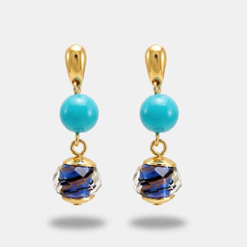 Orecchini in Metallo con cristalli blu ispirati al vetro di Murano - BYSIMON gioielli