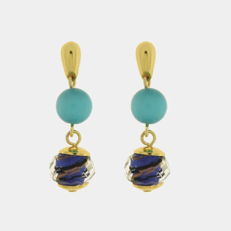 Orecchini in Metallo con cristalli blu ispirati al vetro di Murano - BYSIMON gioielli
