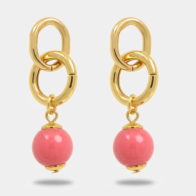 Orecchini in Metallo con sfera rosa - BYSIMON gioielli