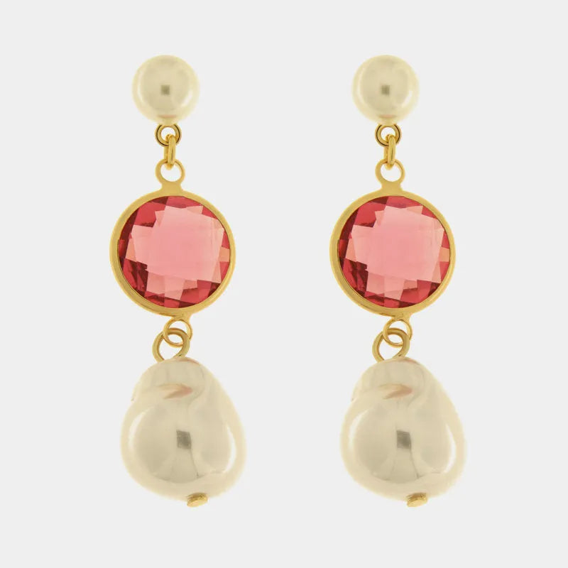 Orecchini in Metallo con cristalli rosa e perla