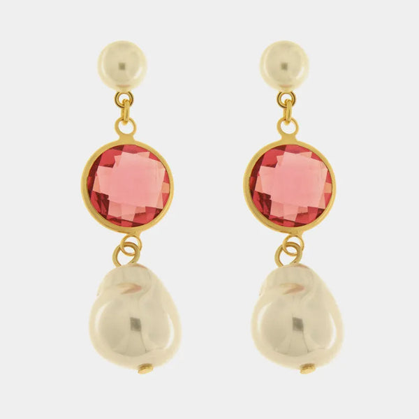 Orecchini in Metallo con cristalli rosa e perla - BYSIMON gioielli