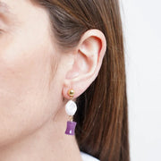 Orecchini in Metallo con perla e cristallo viola