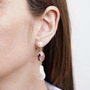 Orecchini in Metallo con cristalli rosa e perle