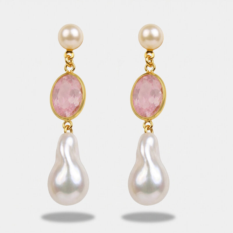 Orecchini in Metallo con cristalli rosa e perle - BYSIMON gioielli