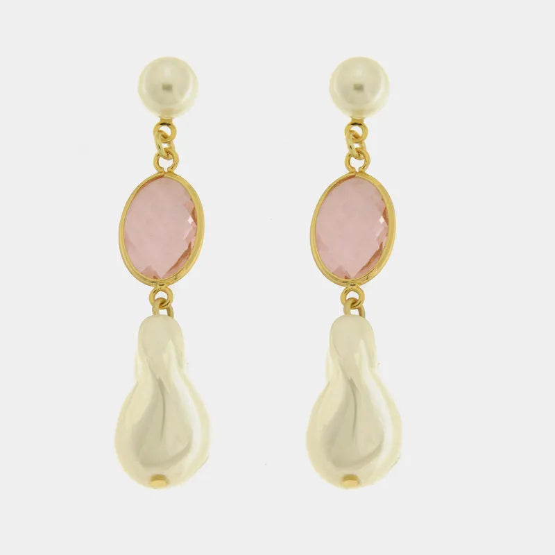 Orecchini in Metallo con cristalli rosa e perle