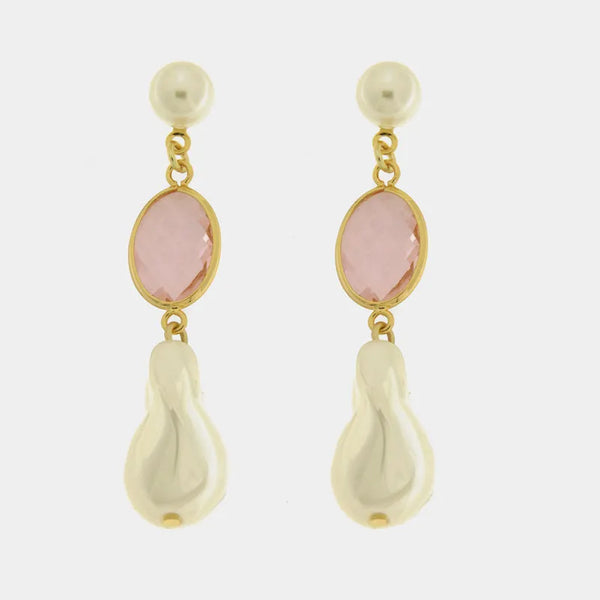 Orecchini in Metallo con cristalli rosa e perle - BYSIMON gioielli