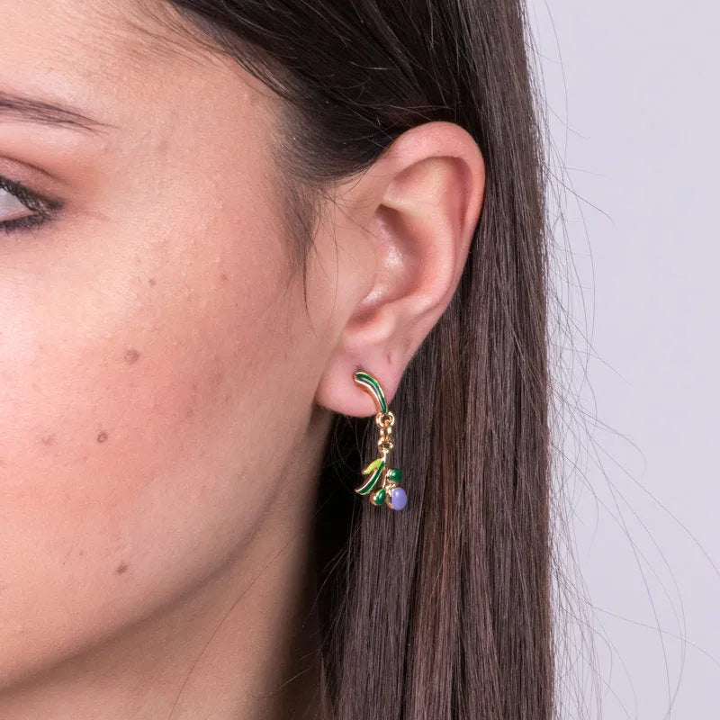 Metal earrings with hanging olives