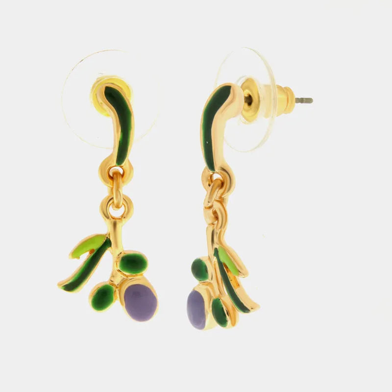 Metal earrings with hanging olives