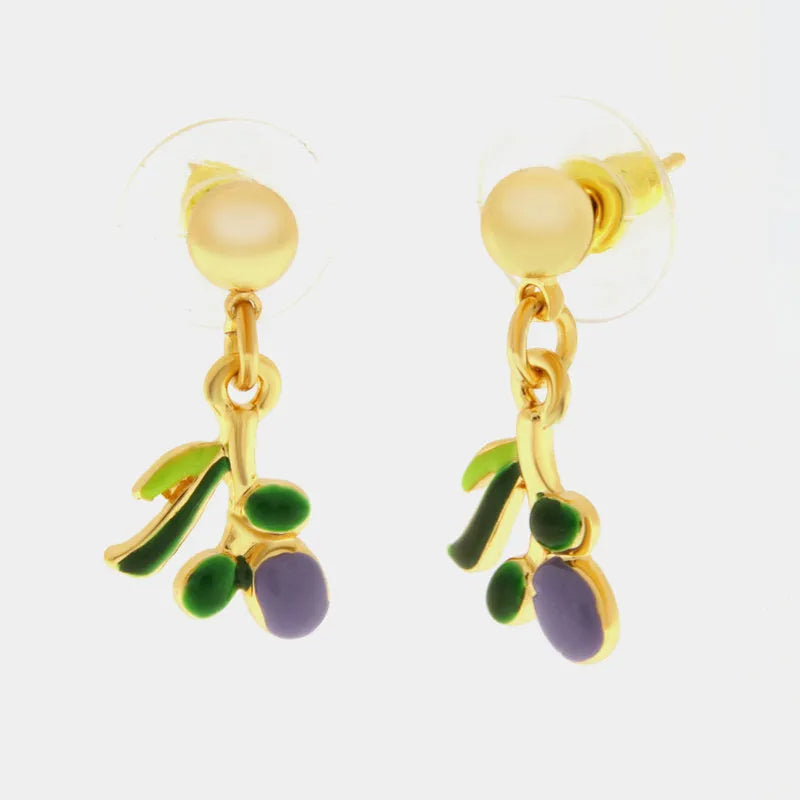 Metal earrings with hanging olives