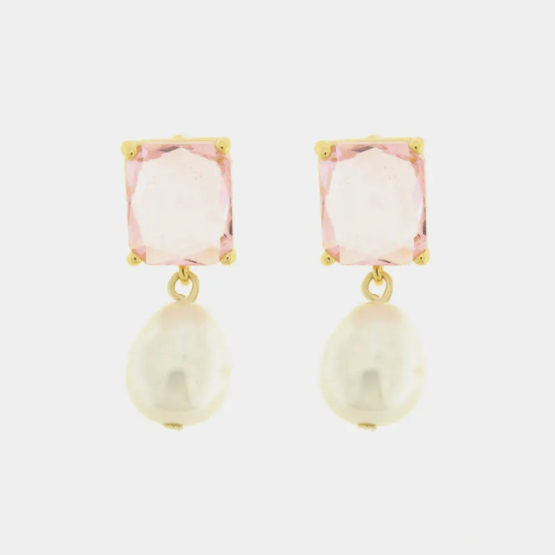 Orecchini in Metallo con perla pendente e cristalli rosa a lobo