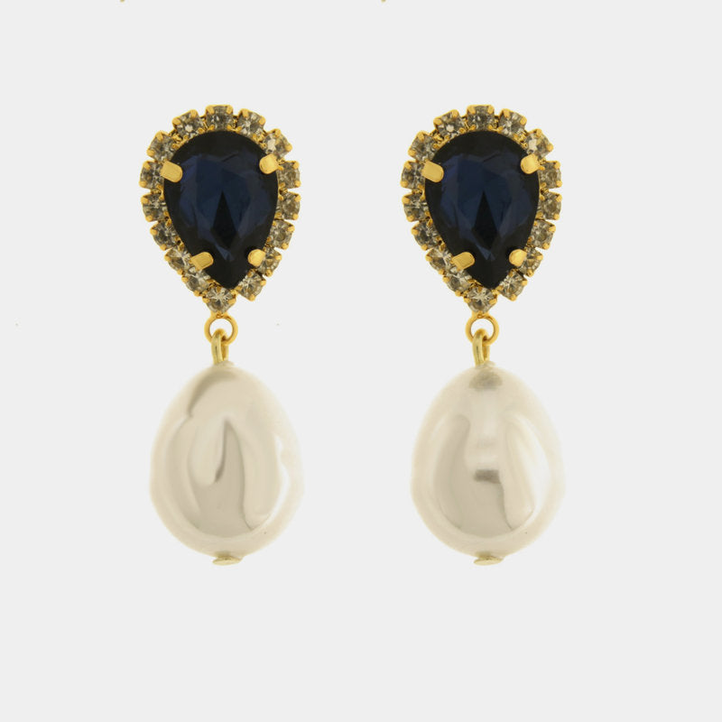 Orecchini in Metallo cristalli blu e perle