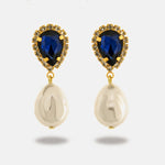 Orecchini in Metallo cristalli blu e perle - BYSIMON gioielli