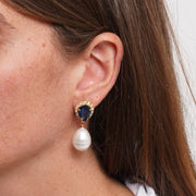 Orecchini in Metallo cristalli blu e perle