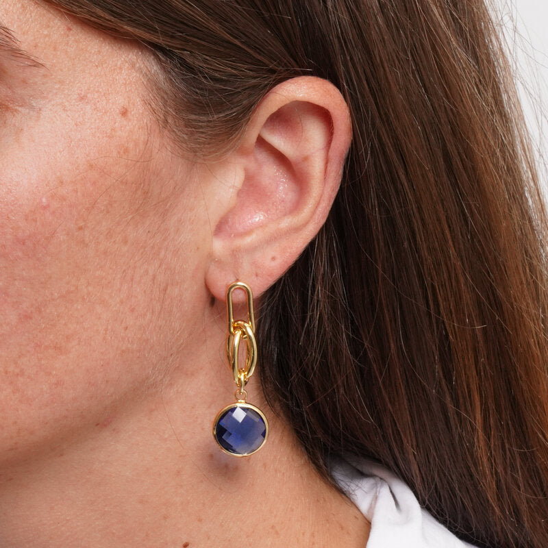 Orecchini in Metallo catena con cristalli blu - BYSIMON gioielli