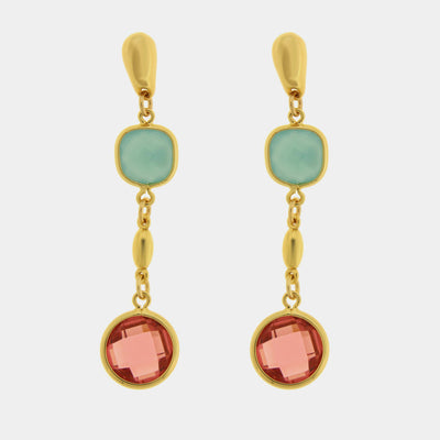 Metal earrings with red and green crystals