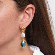 Orecchini in Metallo goccia azzurra e perla