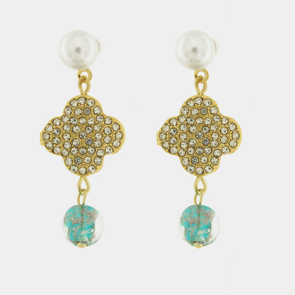 Orecchini in Metallo fiore con cristalli art glass - BYSIMON gioielli