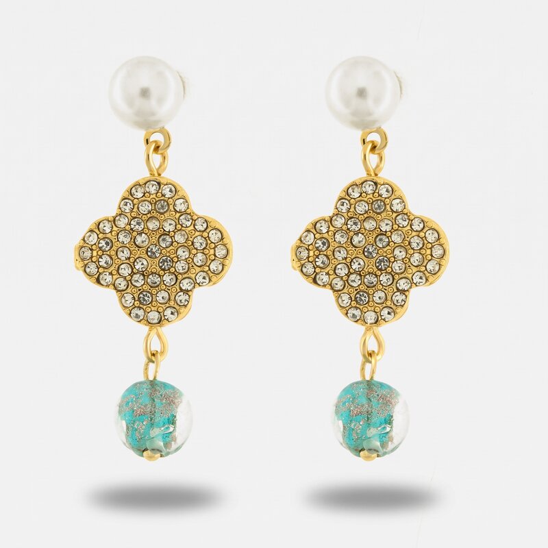 Orecchini in Metallo fiore con cristalli art glass - BYSIMON gioielli