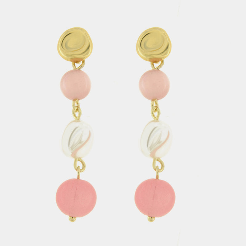 Orecchini in Metallo cristalli rosa e perla - BYSIMON gioielli