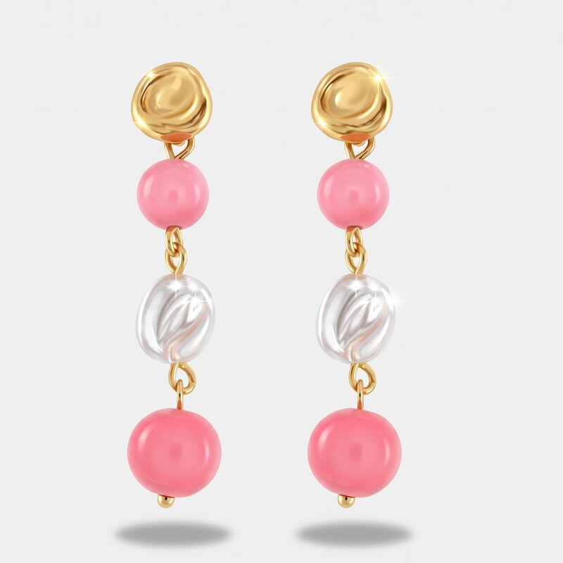 Orecchini in Metallo cristalli rosa e perla - BYSIMON gioielli